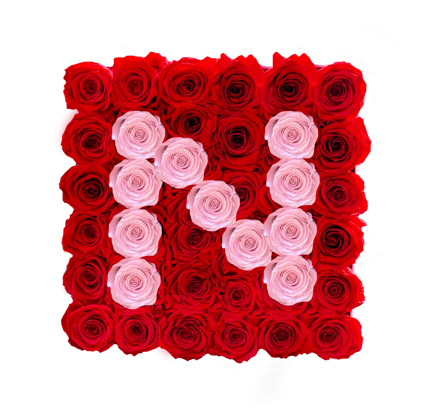 Large Square White Initial Box with Red Flame & Pink Blush Roses