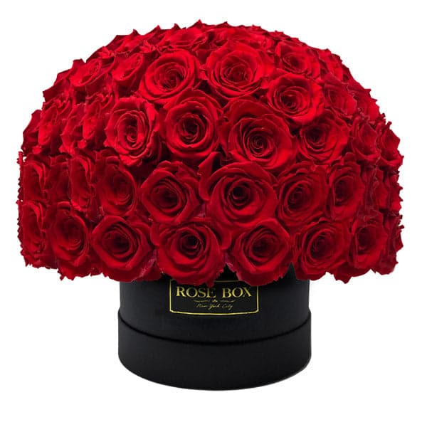 Signature Black Jumbo Half Ball with Red Flame Roses