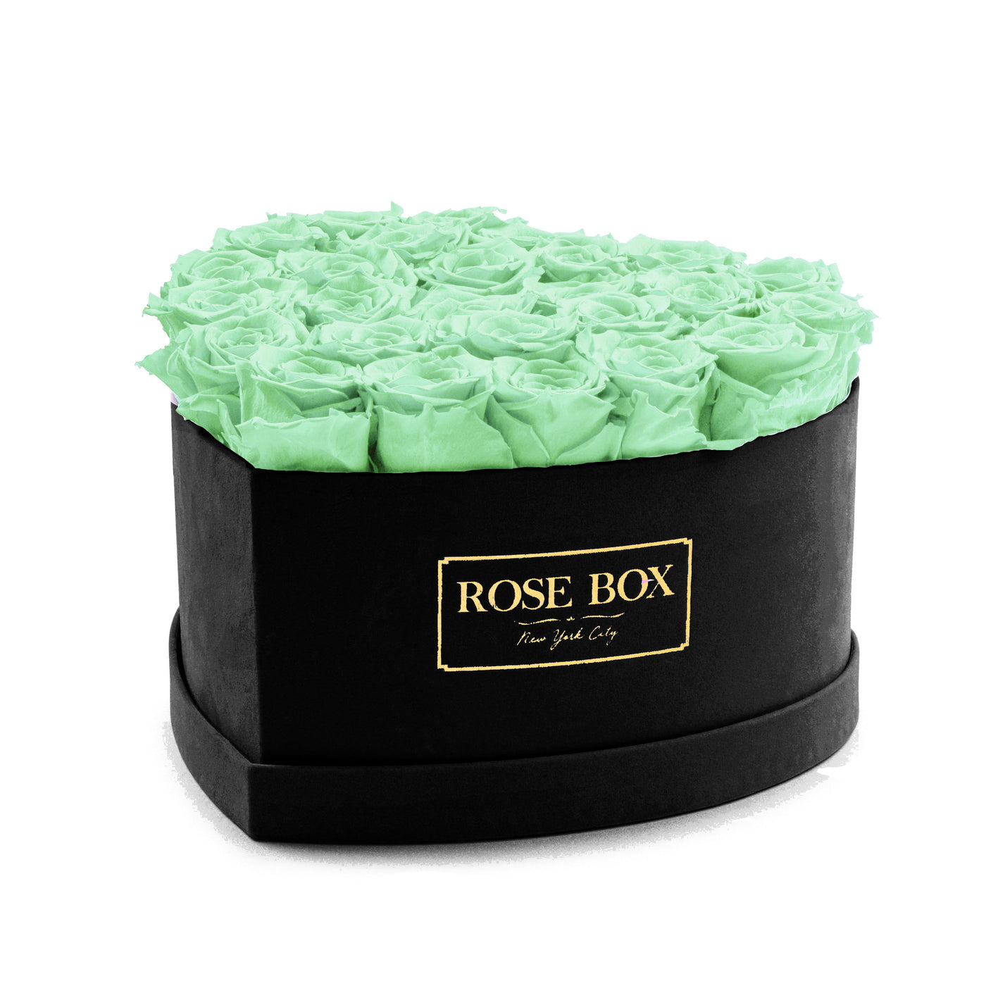 Large Black Heart Box with Light Green Roses