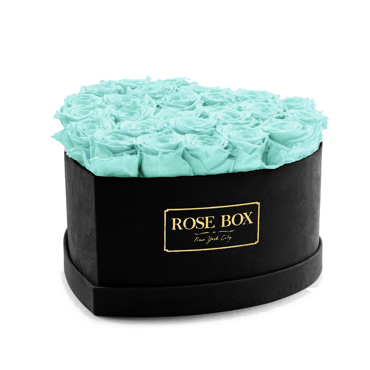 Large Black Heart Box with Icy Mint Roses