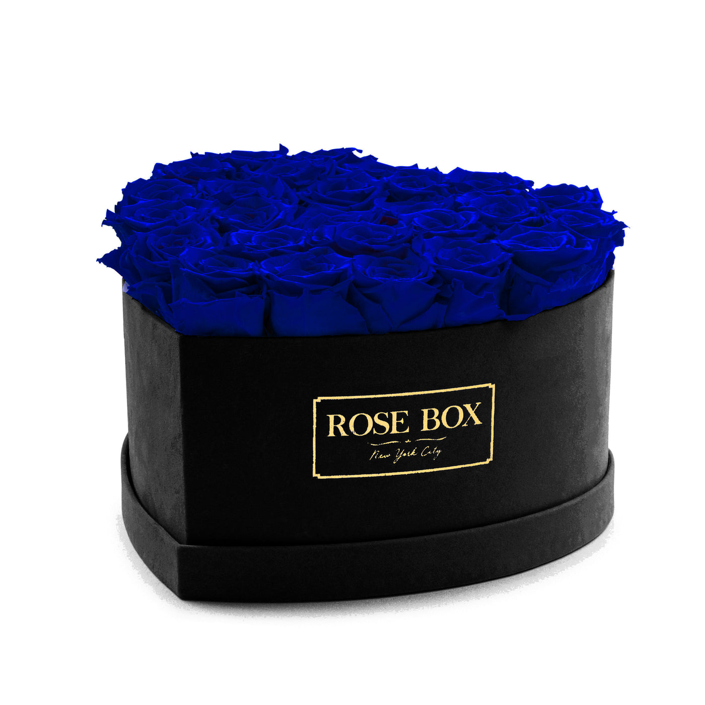 Large Black Heart Box with Night Blue Roses
