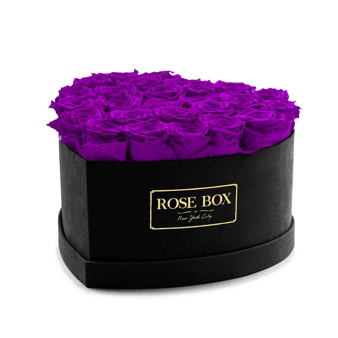 Large Black Heart Box with Royal Purple Roses