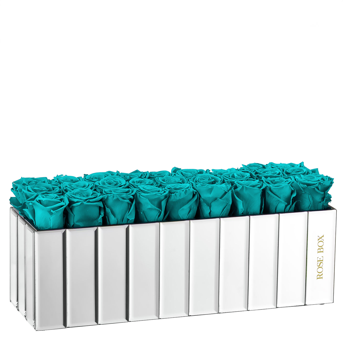 Large Modern Mirrored Centerpiece with Turquoise Blue Roses