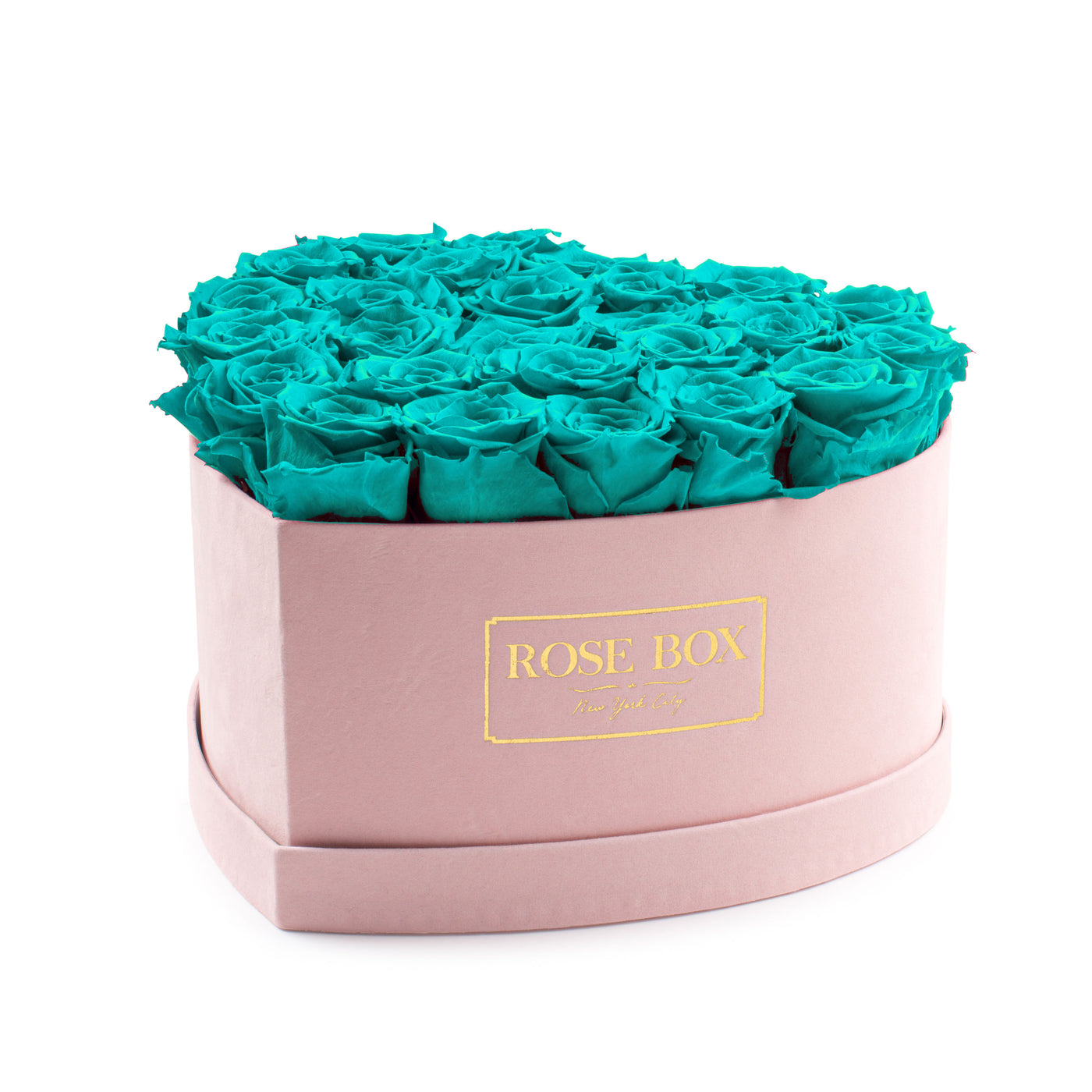 Large Pink Heart Box with Turquoise Roses