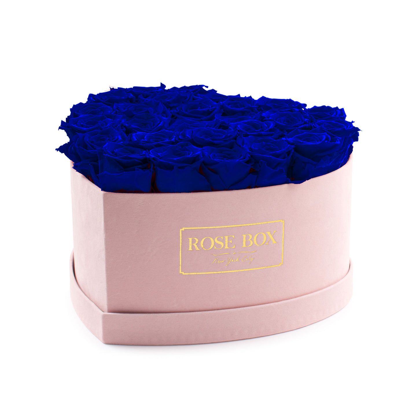 Large Pink Heart Box with Night Blue Roses