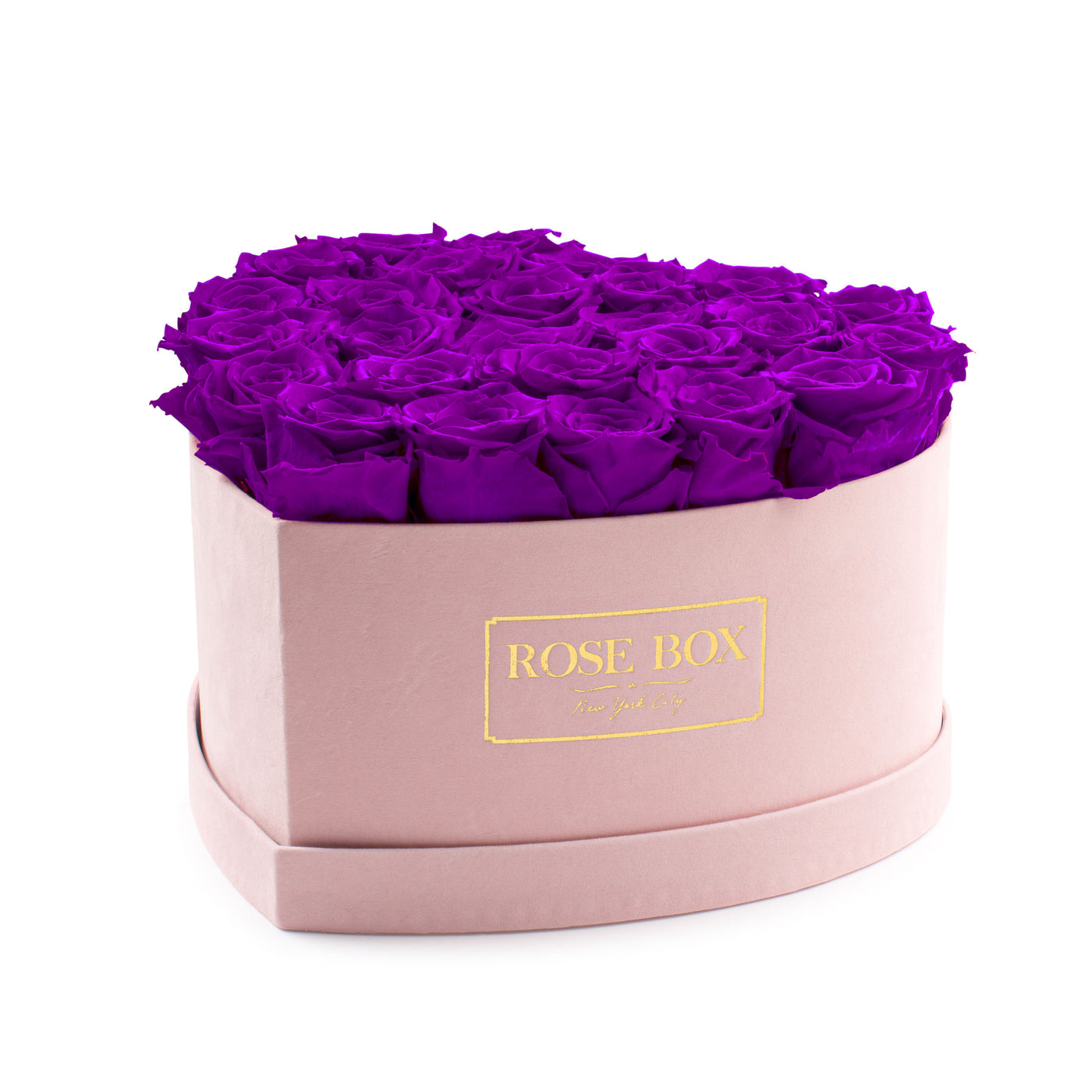 Large Pink Heart Box with Royal Purple Roses