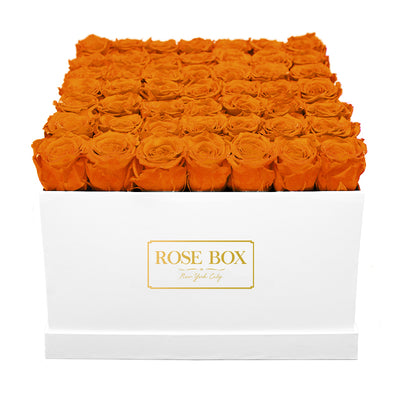Large White Square Box with Autumnal Orange Roses