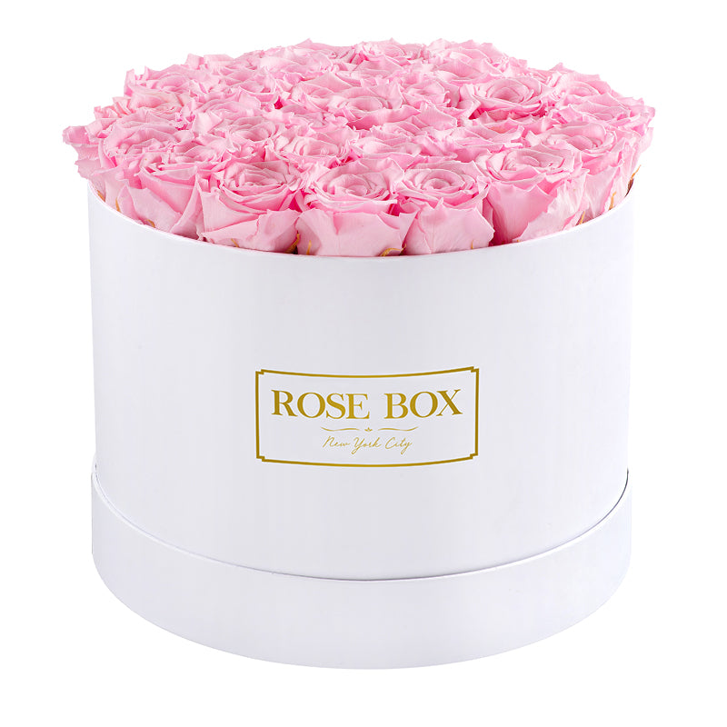 Large Round White Box with Light Pink Roses