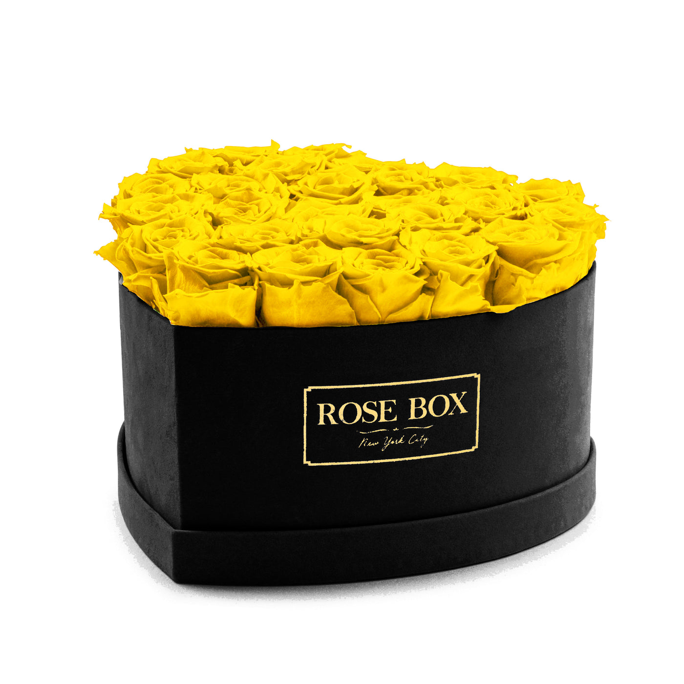 Large Black Heart Box with Bright Yellow Roses