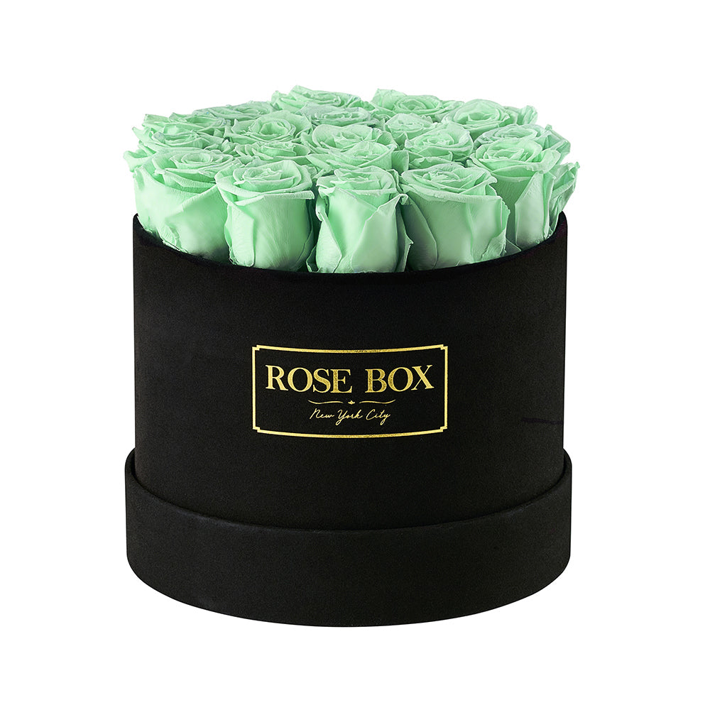 Medium Black Box with Light Green Roses