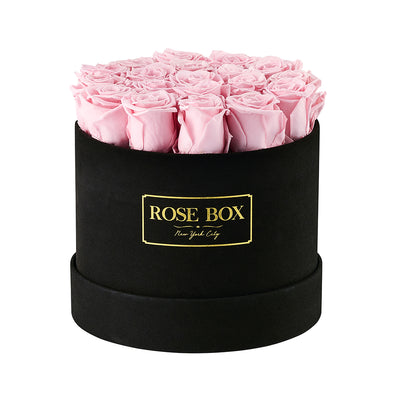 Medium Black Box with Light Pink Roses