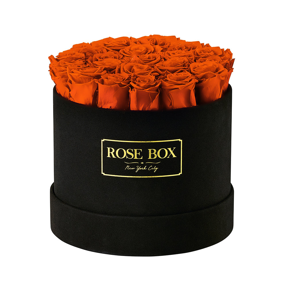 Medium Black Box with Autumnal Orange Roses