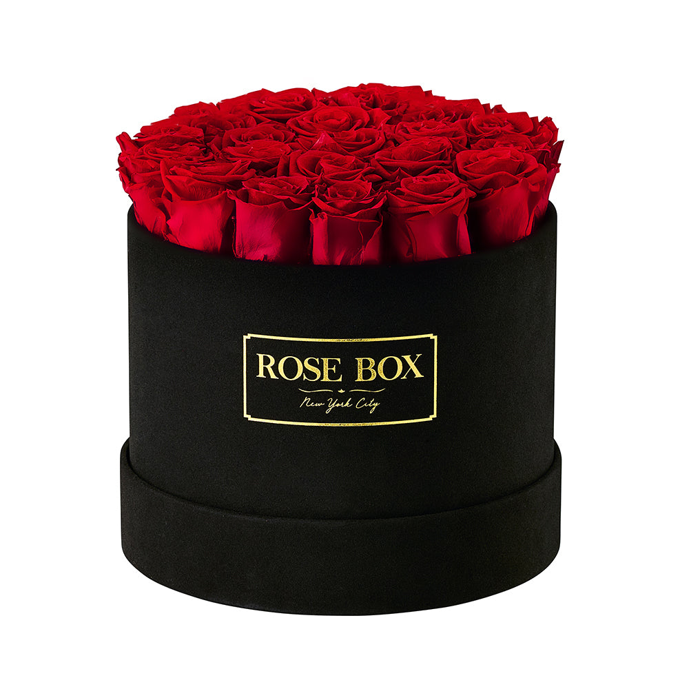 Medium Black Box with Red Flame Roses