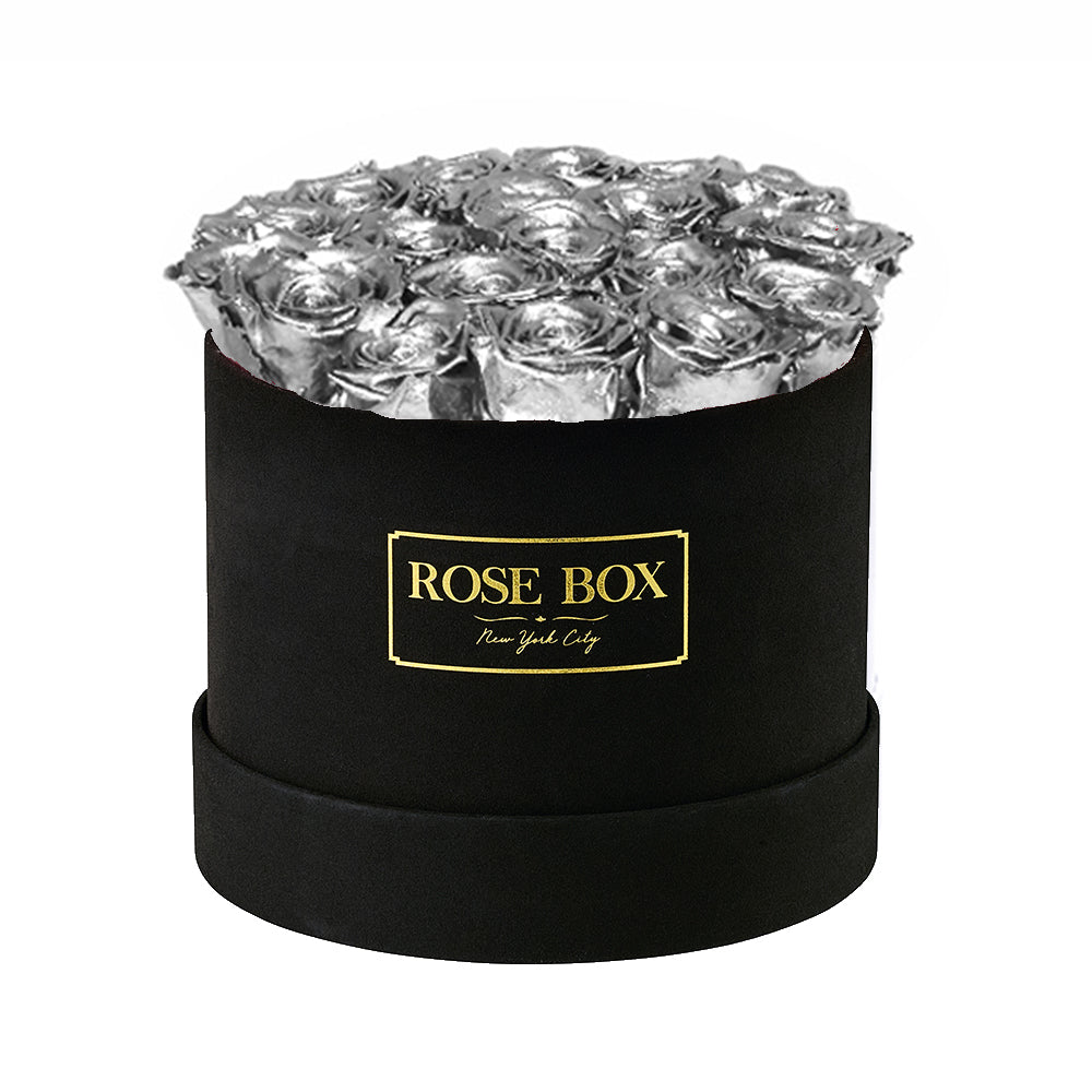 Medium Black Box with Silver Roses