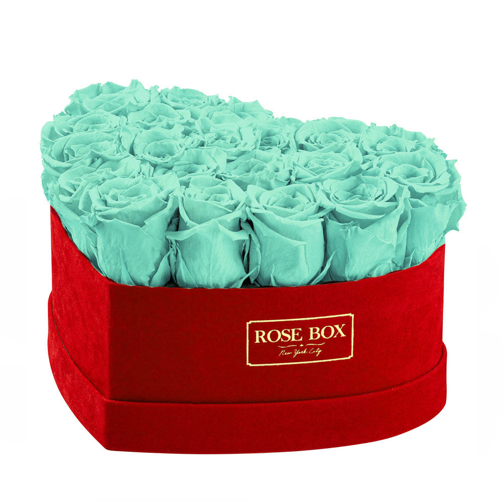 Medium Red Heart Box with Icy Mint Roses