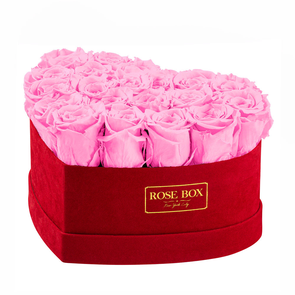 Medium Red Heart Box with Pink Blush Roses