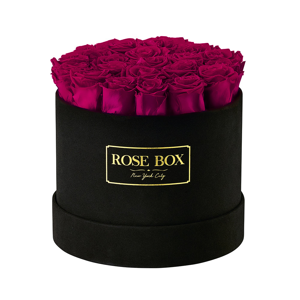 Medium Black Box with Ruby Pink Roses