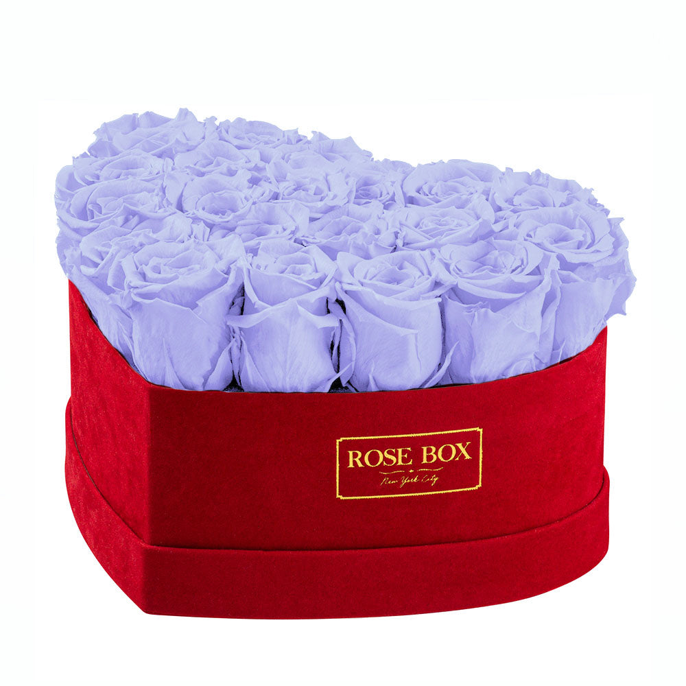 Medium Red Heart Box with Lavender Roses