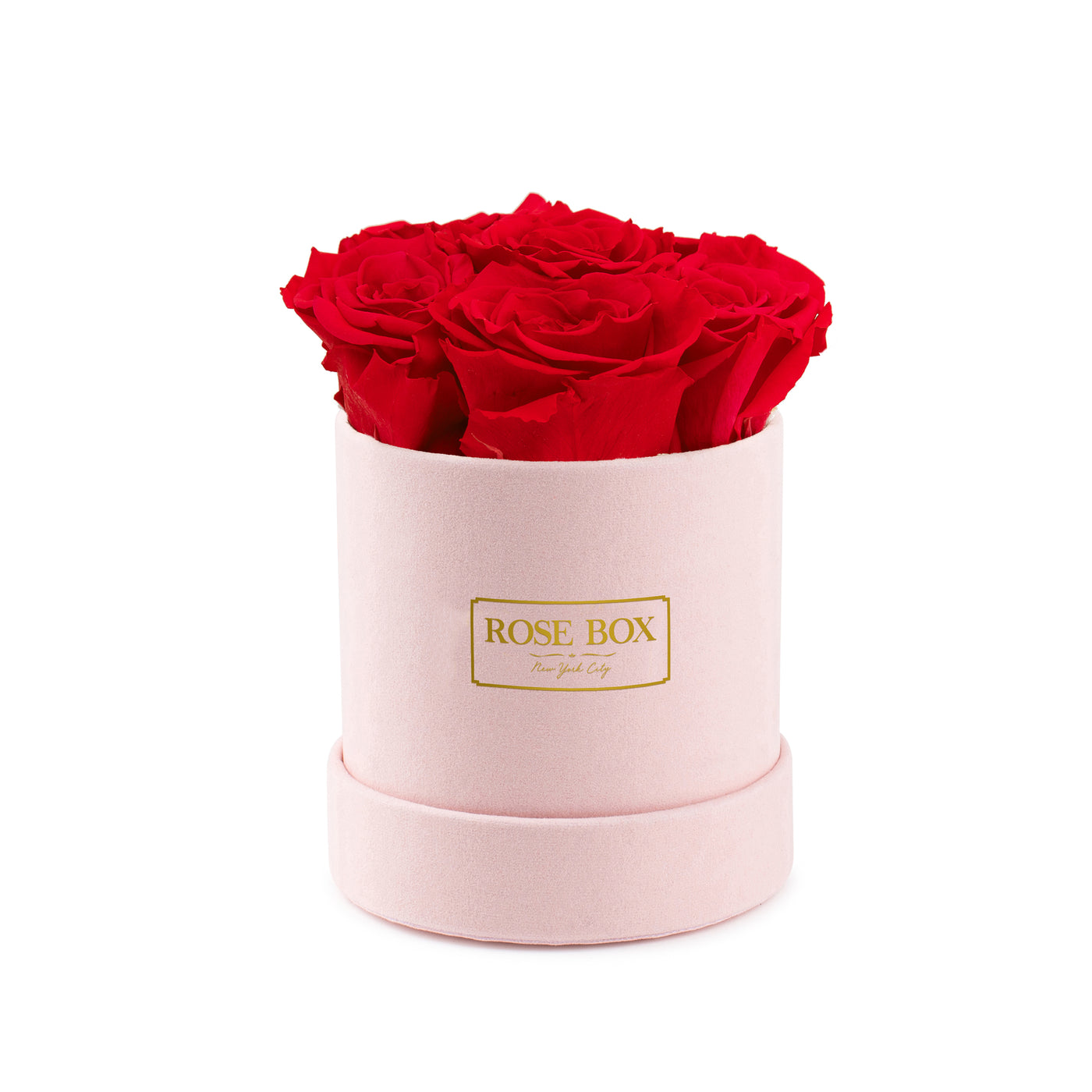 Mini Pink Box with Red Flame Roses