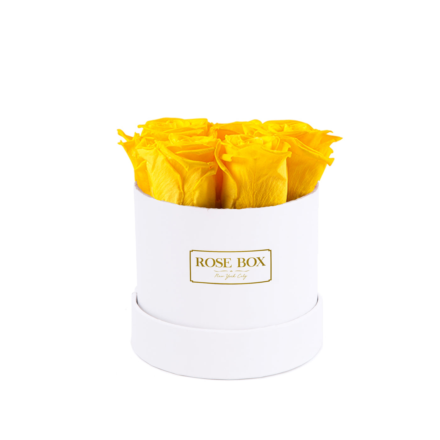 Mini White Box with Bright Yellow Roses