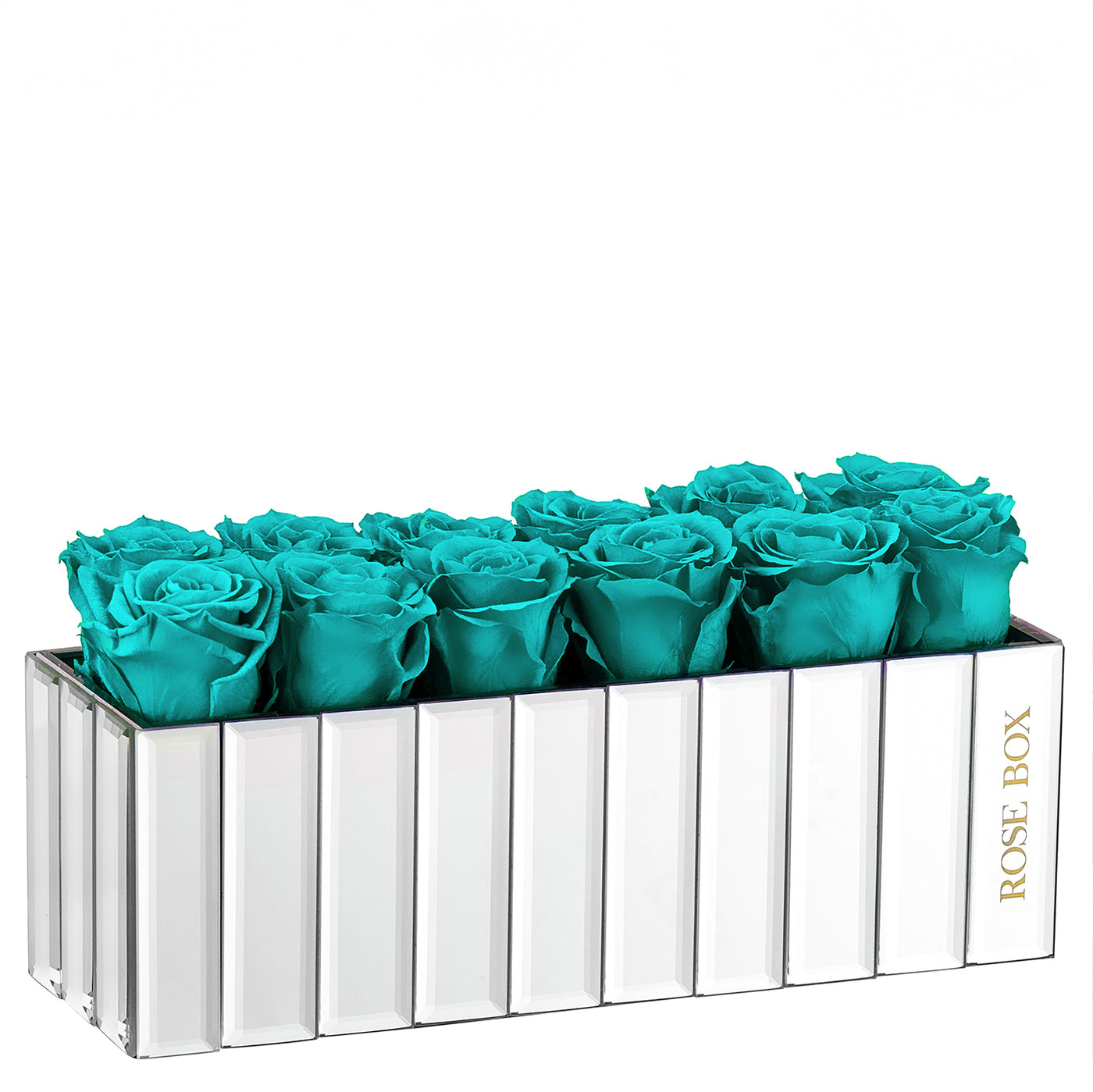 Modern Silver Mirrored Centerpiece with Turquoise Roses