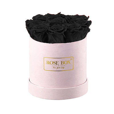 Small Pink Box with Velvet Black Roses