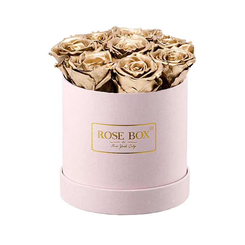 Small Pink Box with Gold Roses – Rose Box NYC