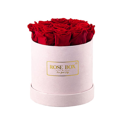 Small Pink Box with Red Flame Roses