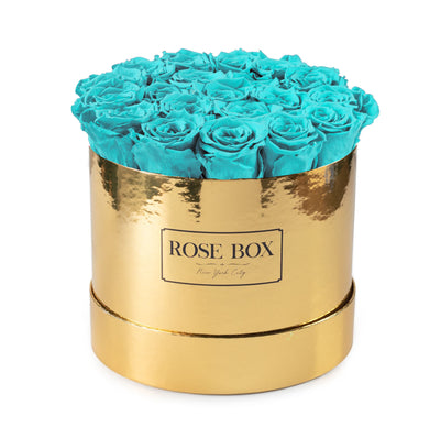 Medium Gold Box with Turquoise Roses
