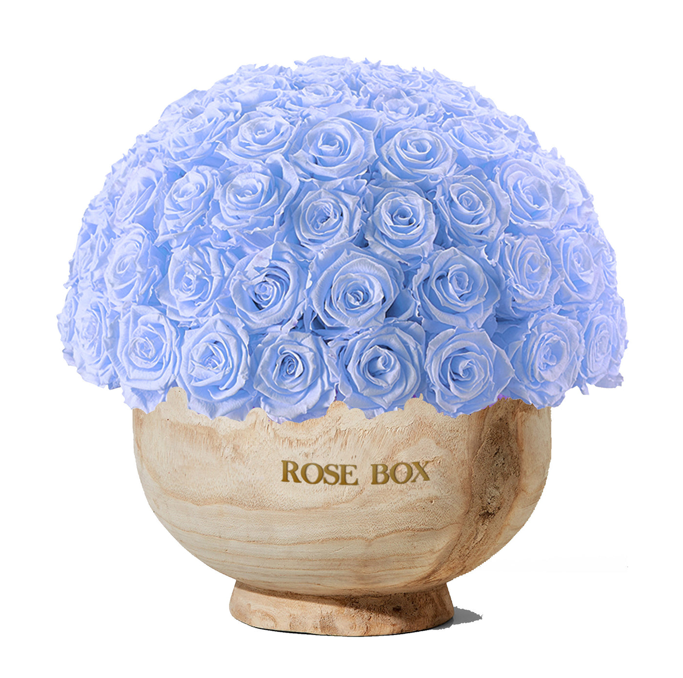 Extra Large Wooden Half Ball with Light Blue Roses