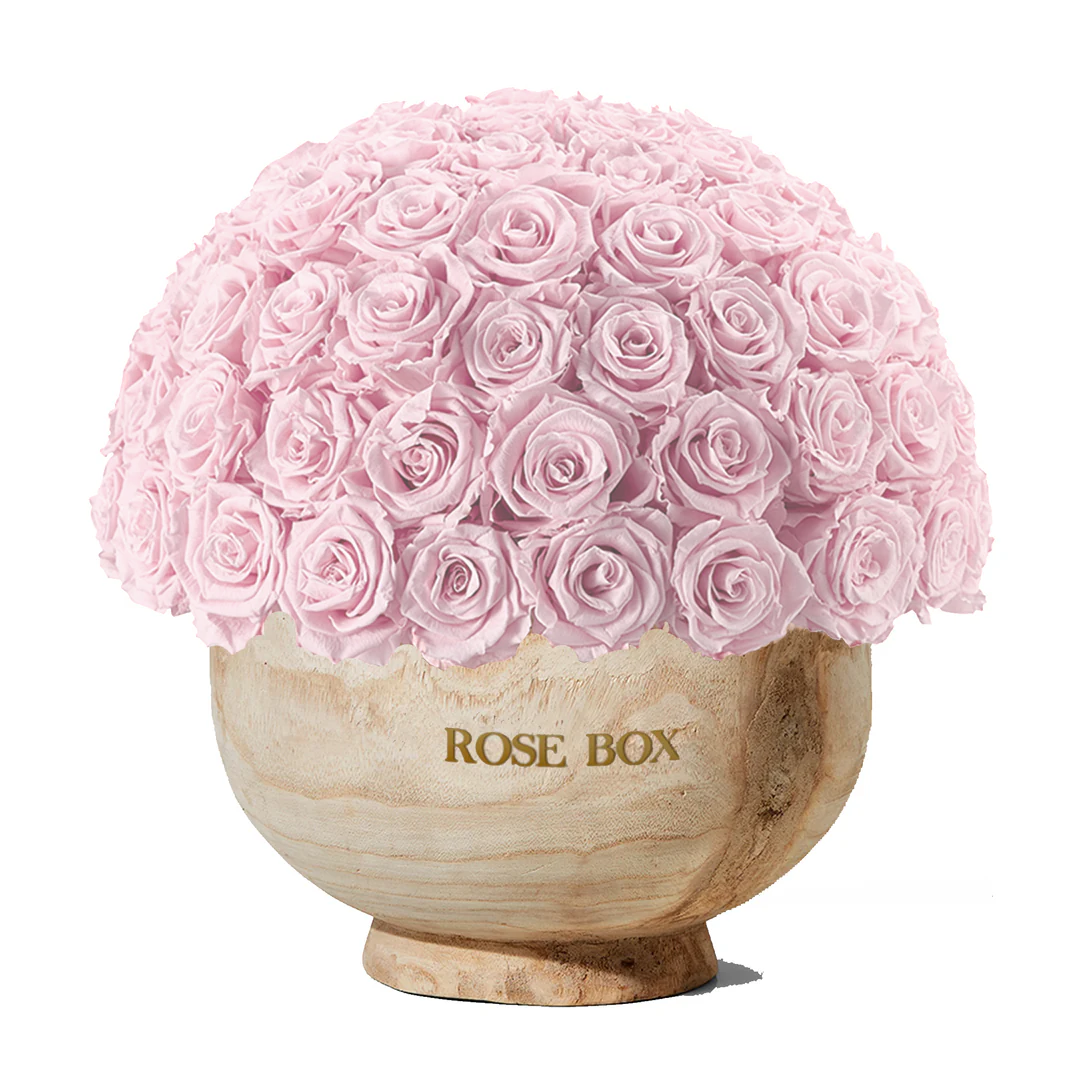 Extra Large Wooden Half Ball with Light Pink Roses