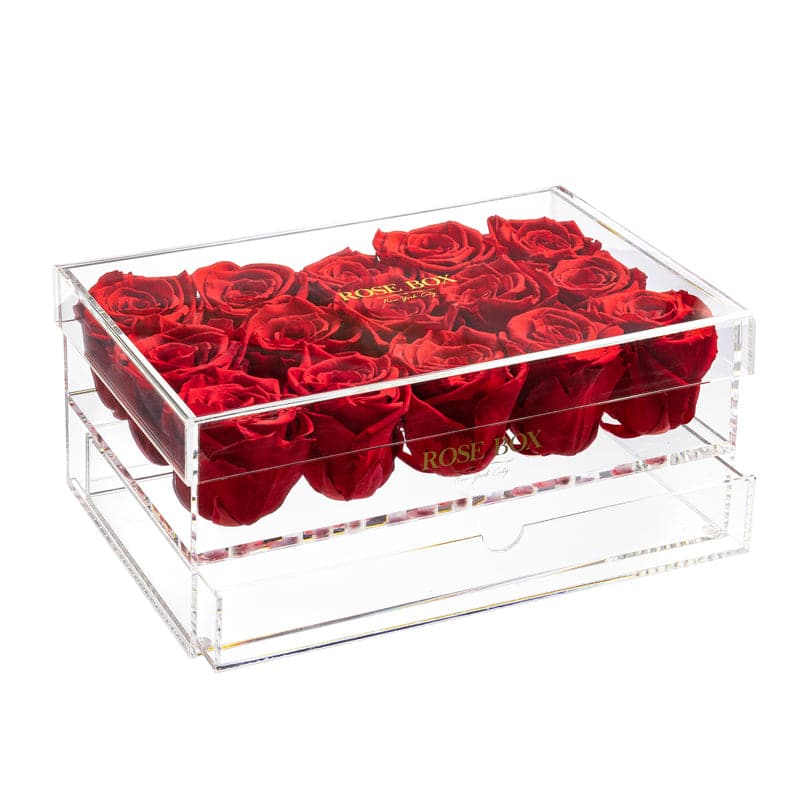 15 Red Flame Roses Jewelry Box
