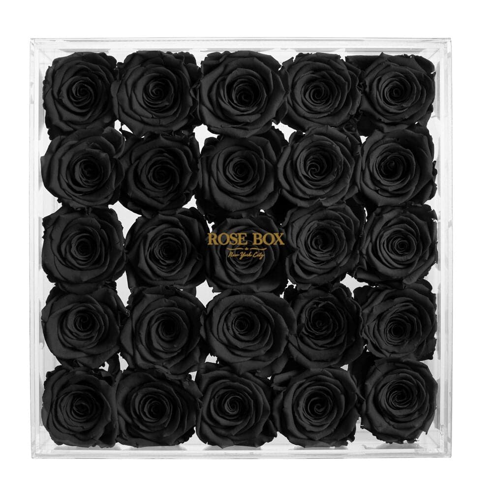 25 Velvet Black Roses Jewelry Box