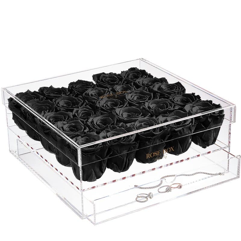25 Velvet Black Roses Jewelry Box
