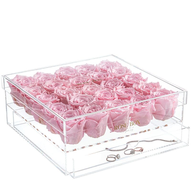 25 Pink Blush Roses Jewelry Box