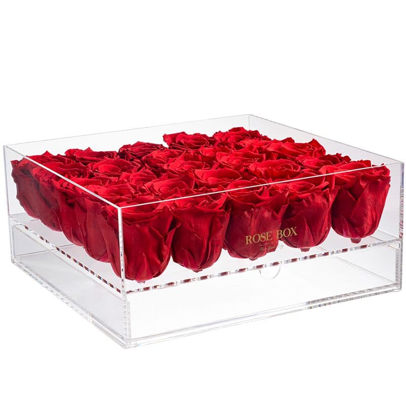 25 Red Flame Roses Jewelry Box