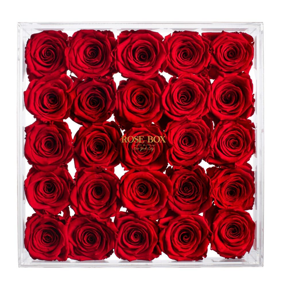 25 Red Flame Roses Jewelry Box