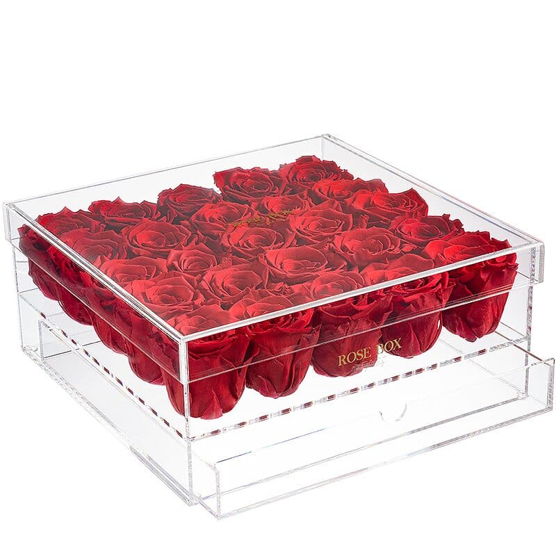 25 Red Flame Roses Jewelry Box