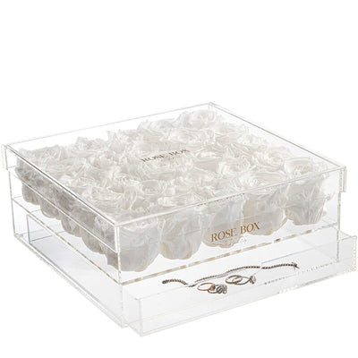 25 Pure White Roses Jewelry Box