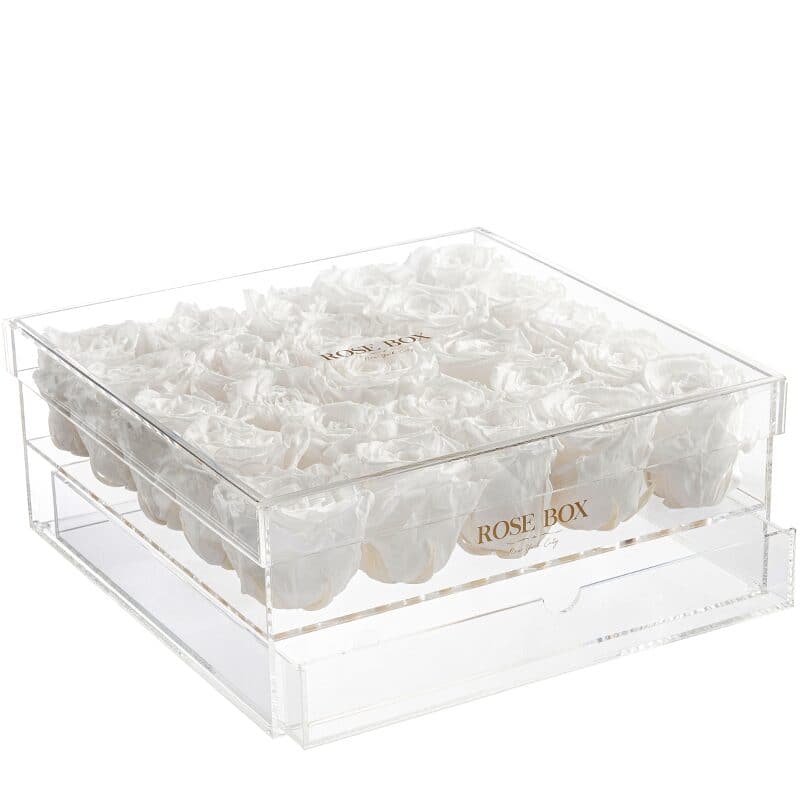 25 Pure White Roses Jewelry Box