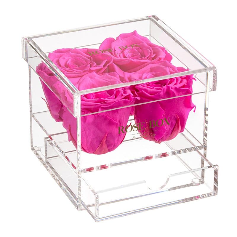 4 Neon Pink Roses Jewelry Box