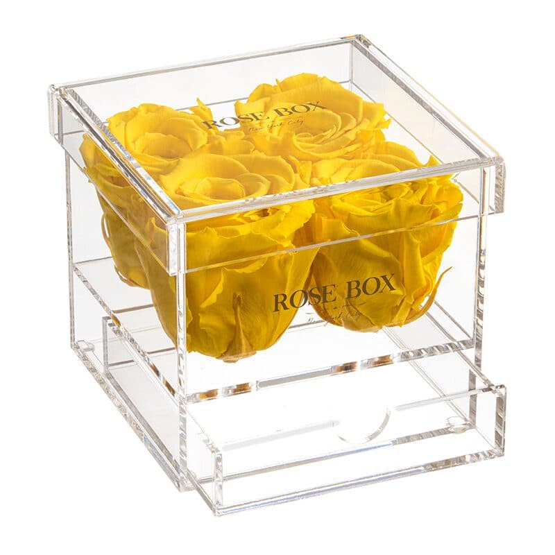 4 Bright Yellow Roses Jewelry Box
