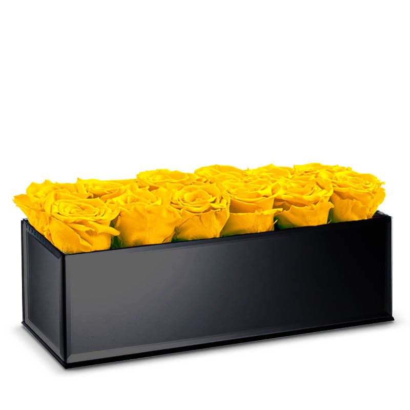 Black Table Centerpiece with Bright Yellow Roses