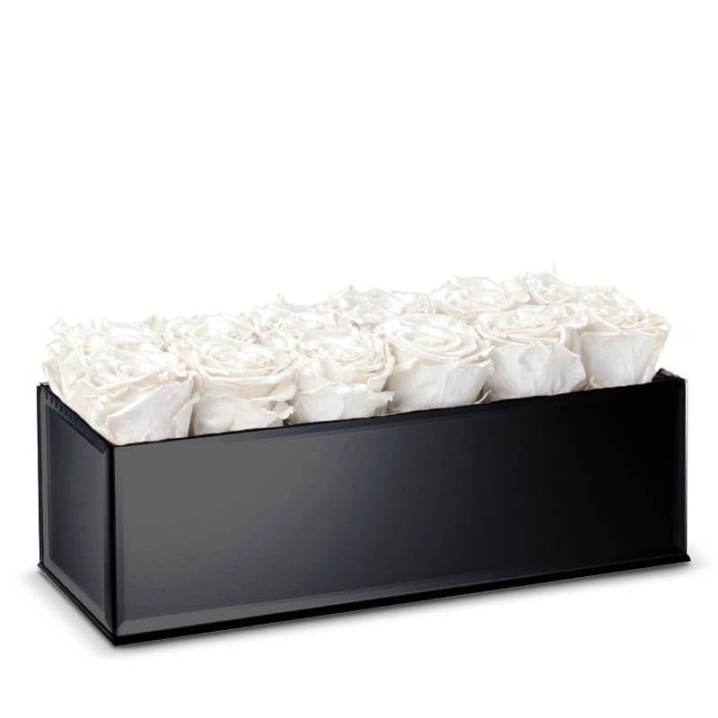 Black Table Centerpiece with Pure White Roses