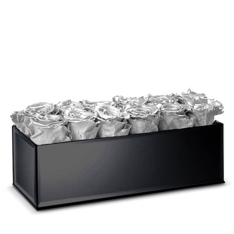 Black Table Centerpiece with Silver Roses