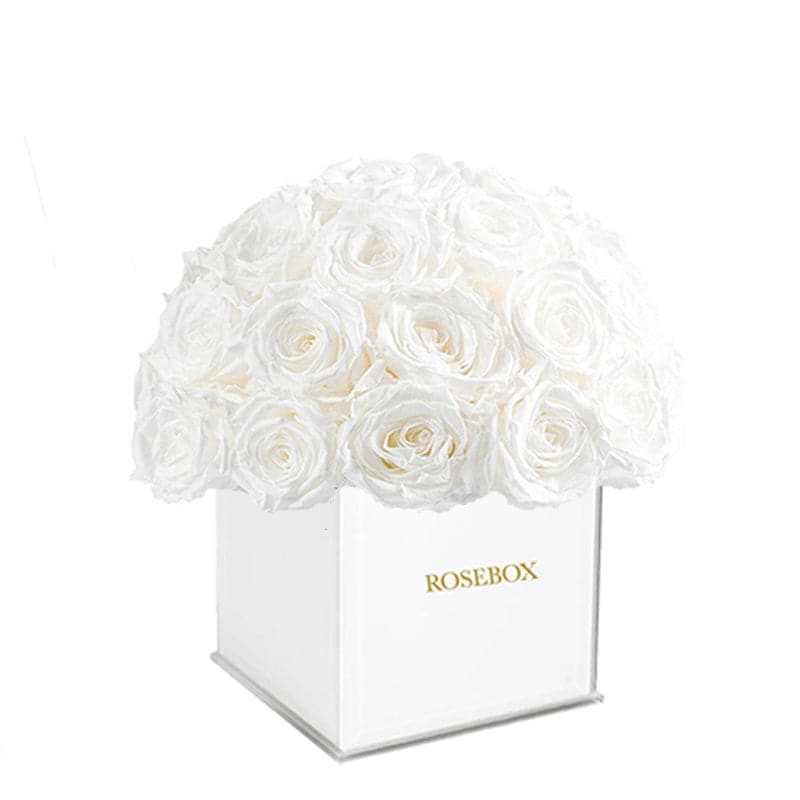 White Glass Classic Half Ball with Pure White Roses