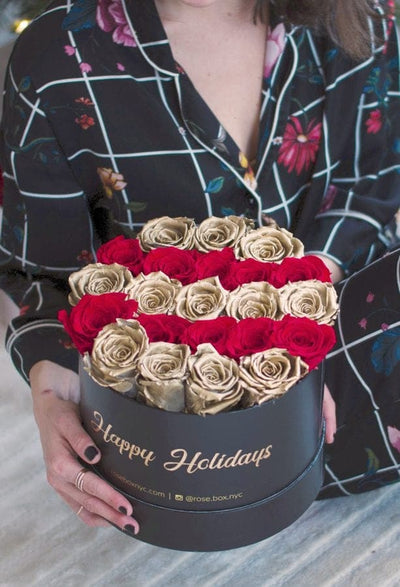 Medium Pink Box with Red and Gold Roses Stripes