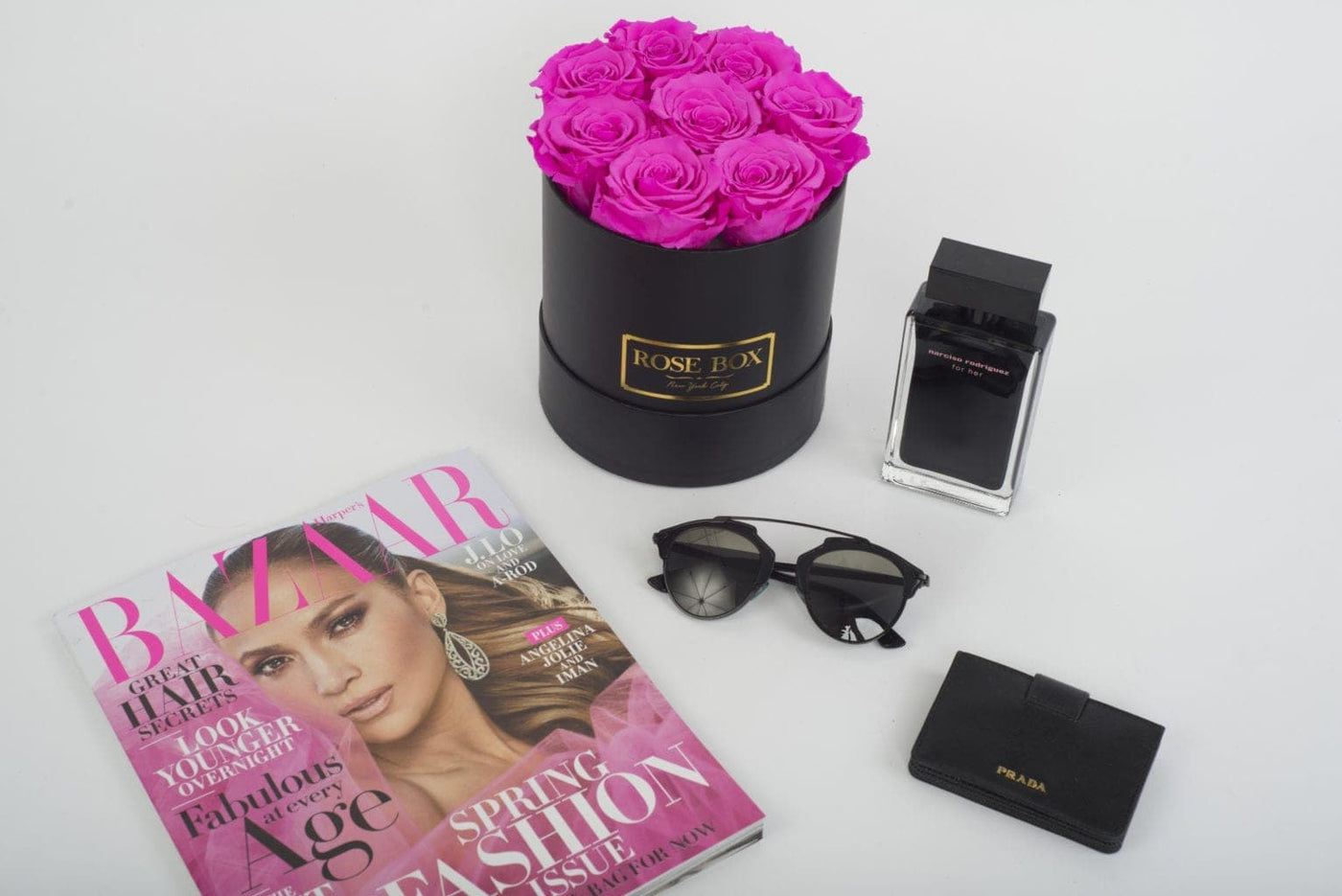 Small Black Box with Neon Pink Roses