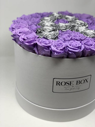 Large Round White Box with Lavender Roses