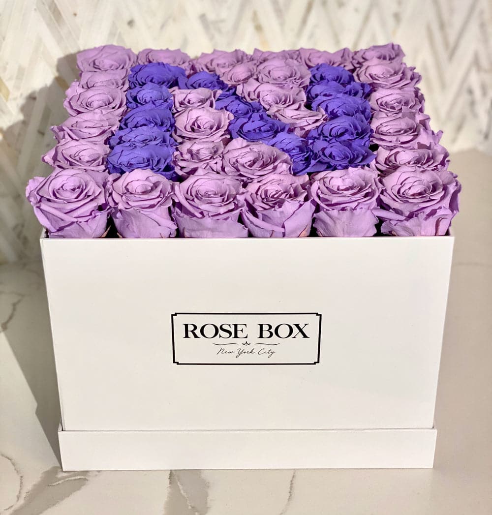Large White Square Box with Lavender Roses